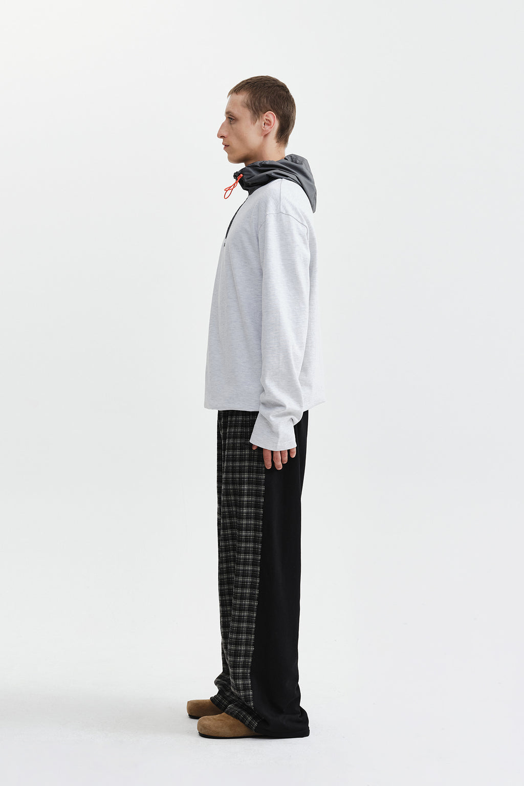 Matin Kim - Color Block Hoody Quarter Zip Up (Light Grey) product image 7 | TRAB K-Fashion Australia
