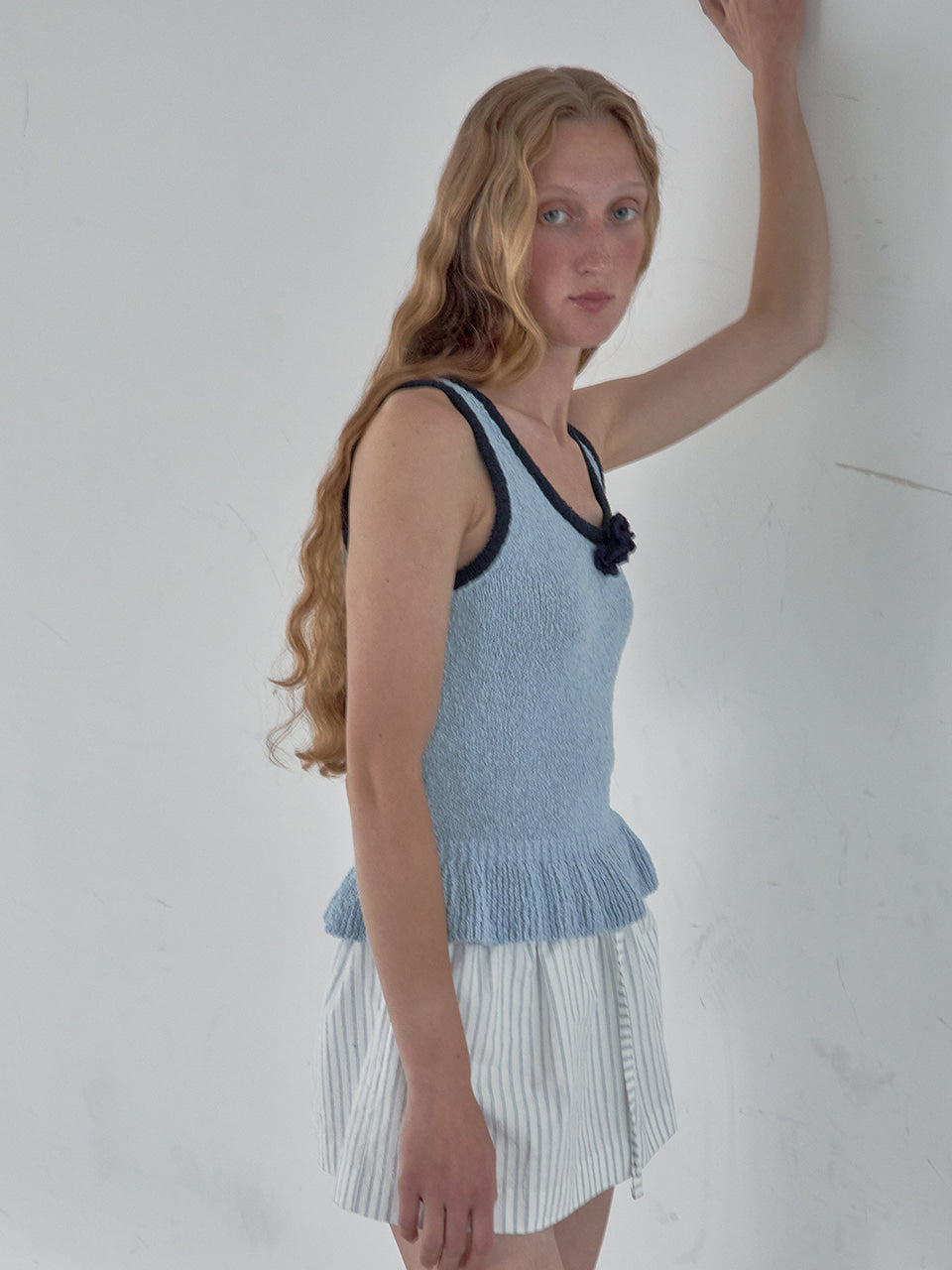 Kijun - Corsage Ruffle Knit Sleeveless (Sky Blue) product image 5 | TRAB K-Fashion Australia