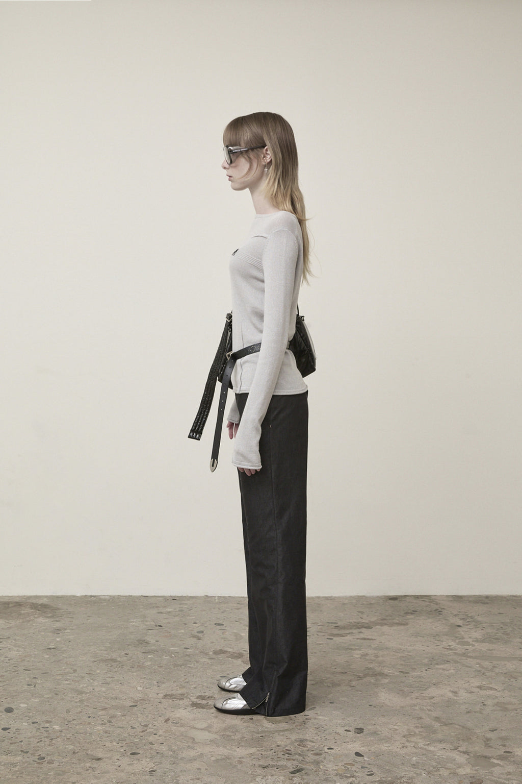 Matin Kim - Glitter Slim Logo Knit Top (Light Grey) product image 6 | TRAB K-Fashion Australia