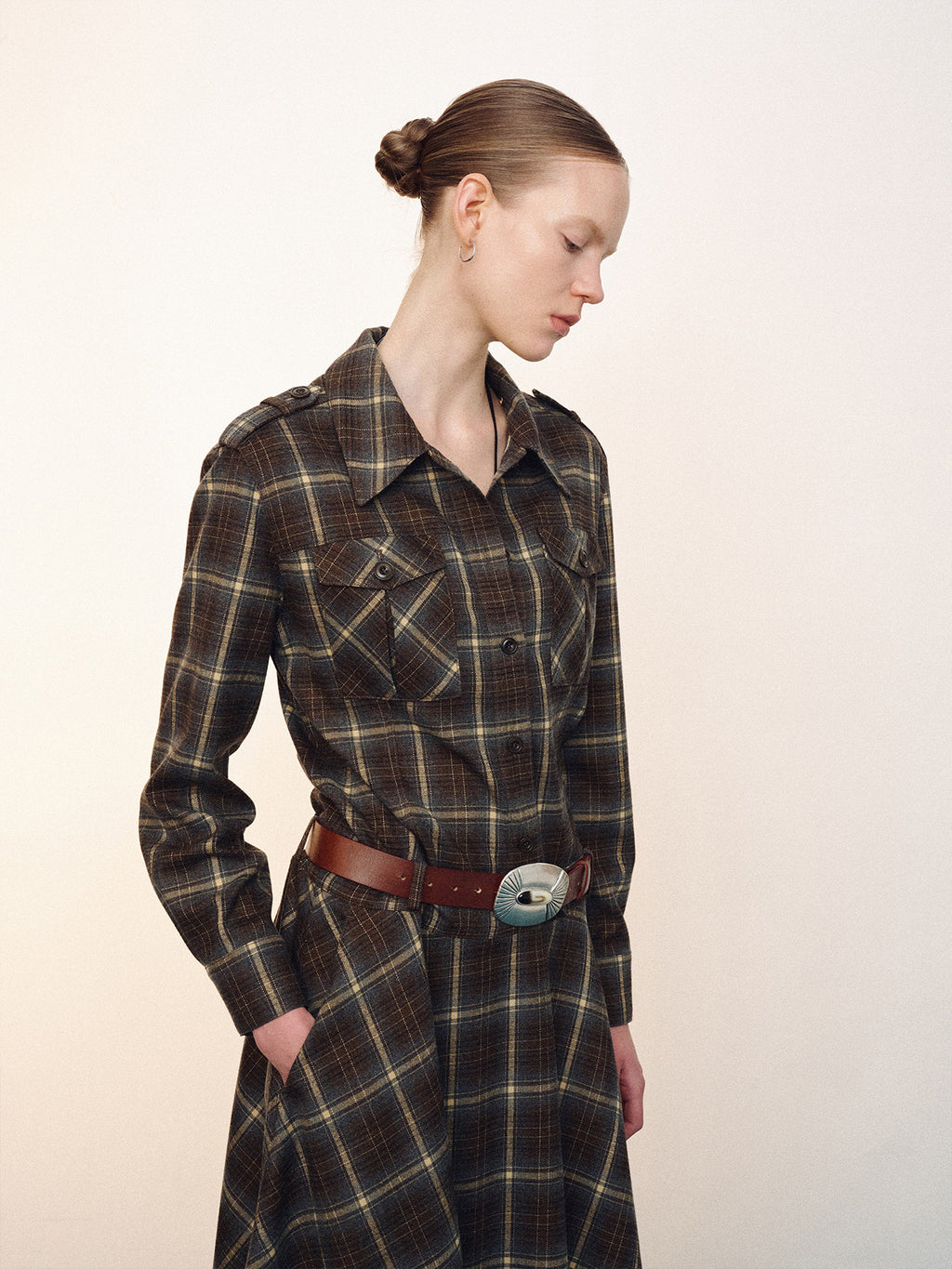 Tonywack - Checked Utility Shirt Dress (Blue Grey Check) product image 3 | TRAB K-Fashion Australia