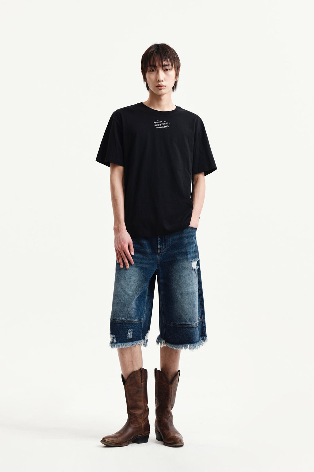 Matin Kim - Destroyed Bermuda Denim Pants (Navy) product image 8 | TRAB K-Fashion Australia