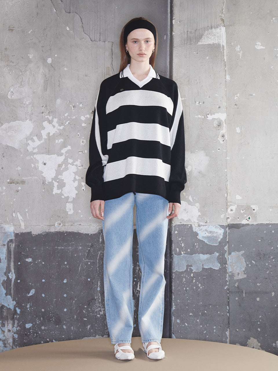 Kijun - Striped Knit Rugby Top (Black Cream) product image 4 | TRAB K-Fashion Australia