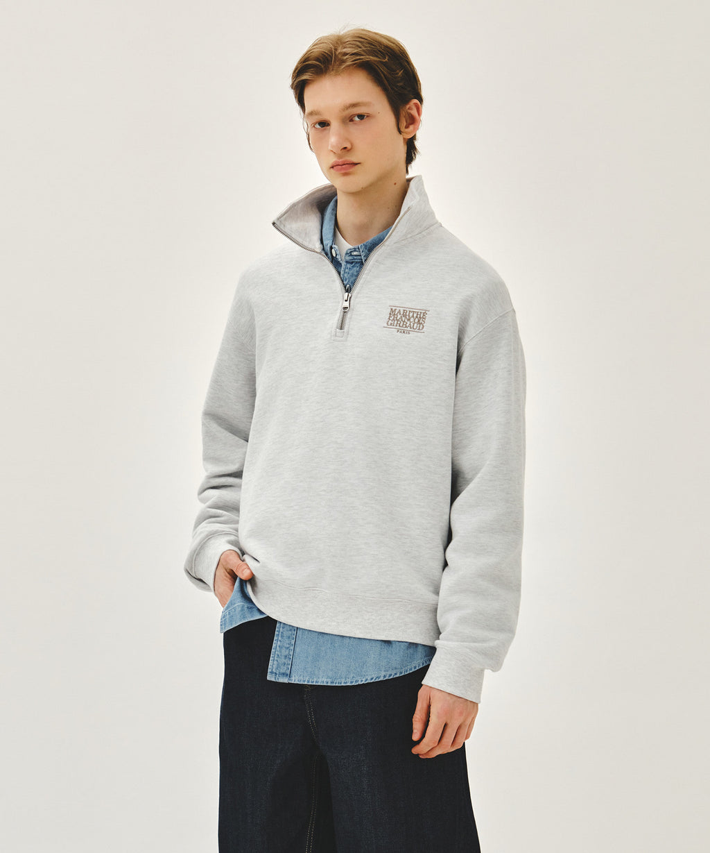 Marithe & Francois Girbaud - Small Classic Logo Half Zipup Sweatshirt (Light Heather Gray) product image 2 | TRAB K-Fashion Australia