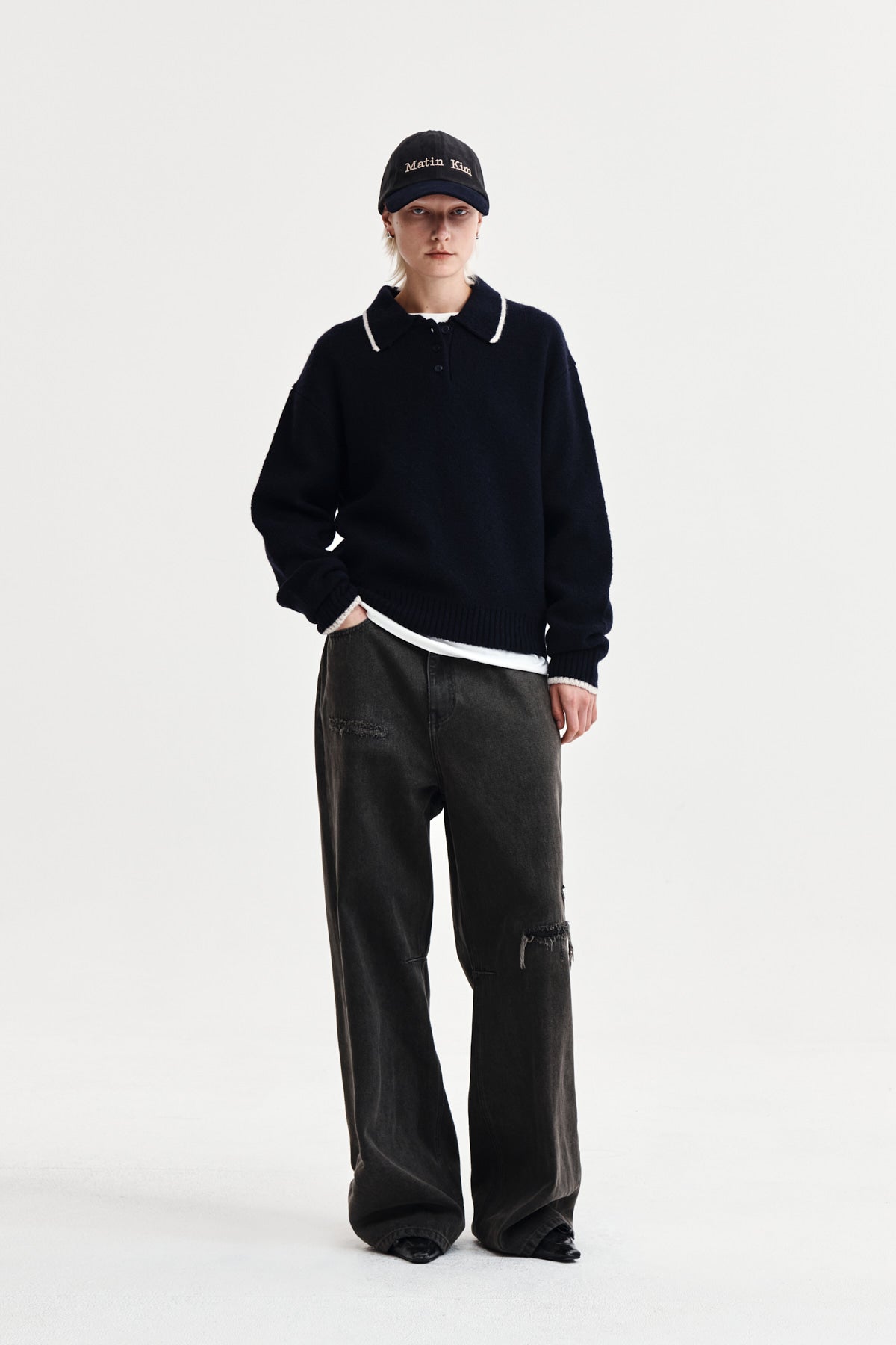 Matin Kim - Back Logo Collar Knit Top (Dark Navy) product image 9 | TRAB K-Fashion Australia