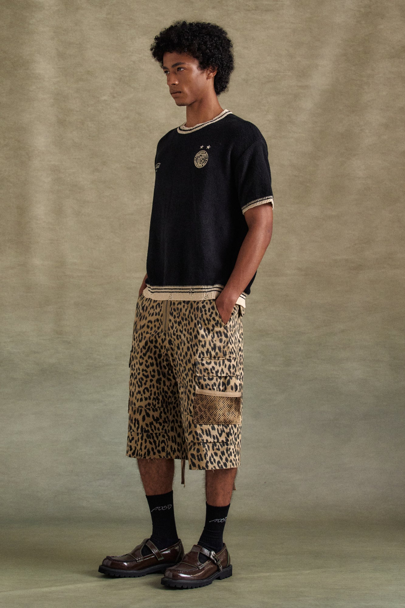 Andersson Bell - Depot Leopard Cargo Shorts (Beige) product image 3 | TRAB K-Fashion Australia