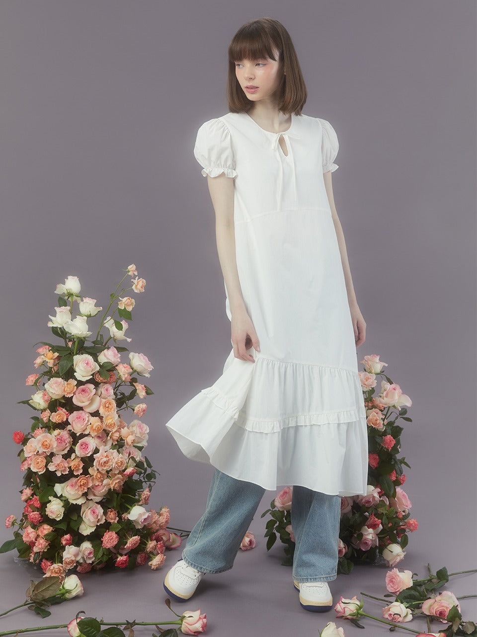 Margarin Fingers - Frill Detail Dress (White) product image 1 | TRAB K-Fashion Australia