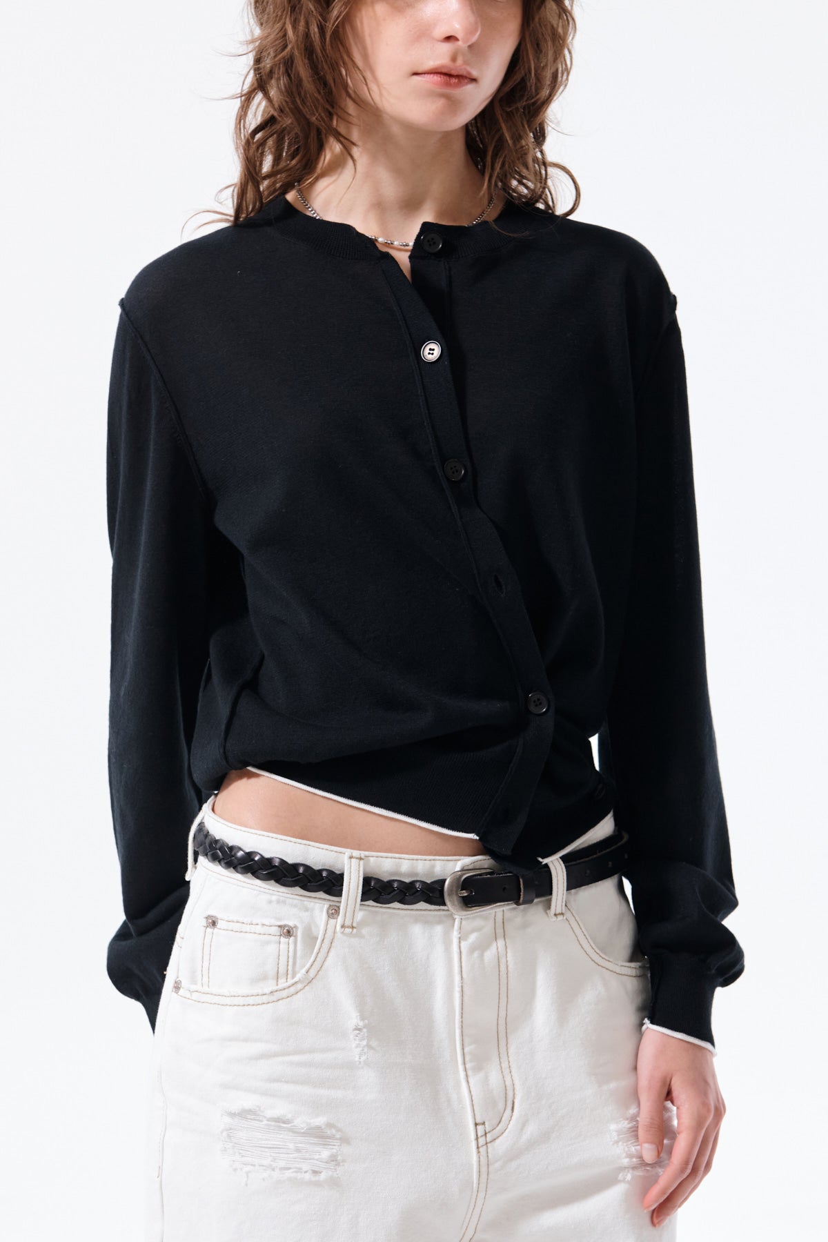 Matin Kim - Back Logo Sheer Cardigan (Black) product image 12 | TRAB K-Fashion Australia