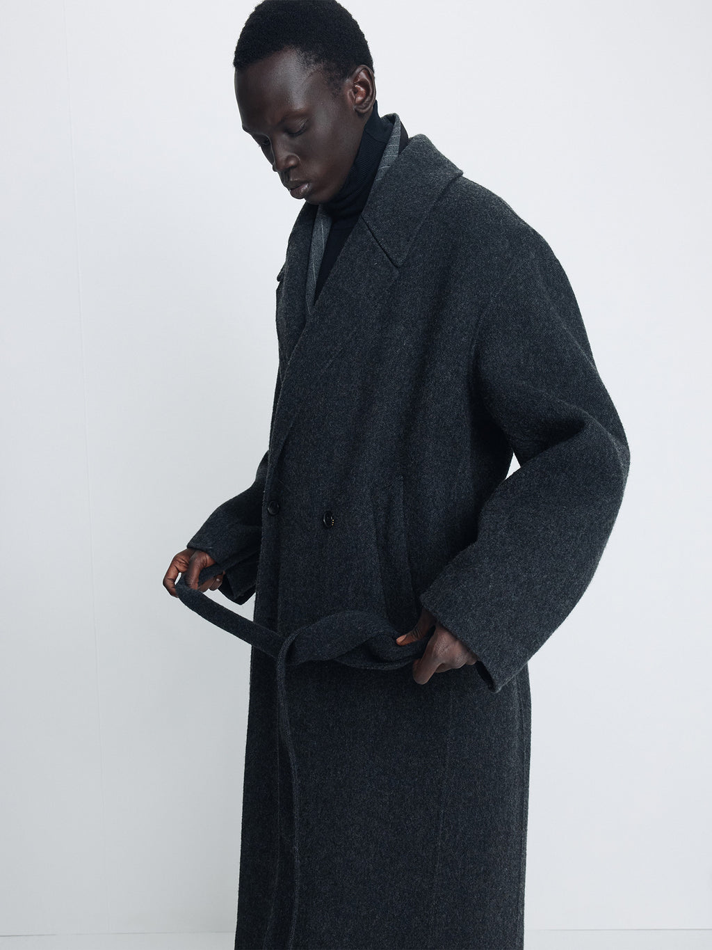 Tonywack - Hand-Made Wool Belted Double Coat (Melange Charcoal) product image 4 | TRAB K-Fashion Australia