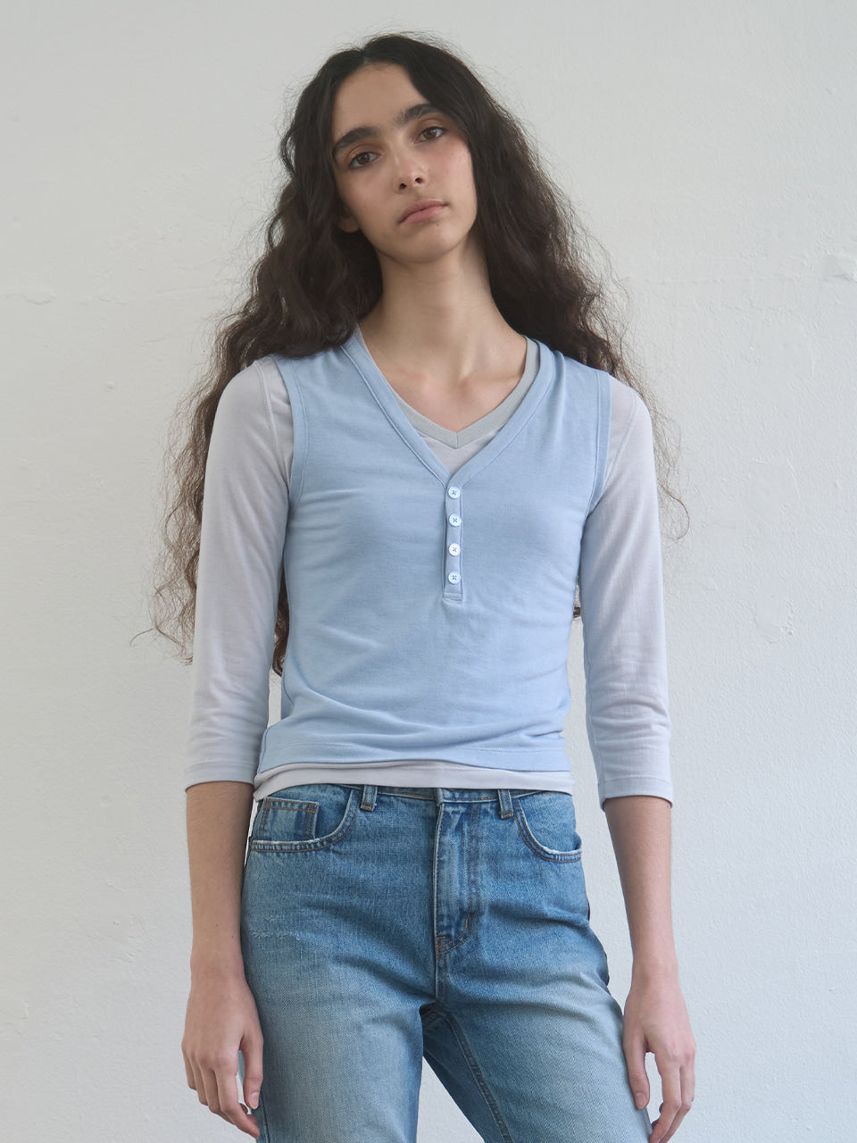 Kijun - Layered V-Neck Tee (Sky Blue) product image 1 | TRAB K-Fashion Australia