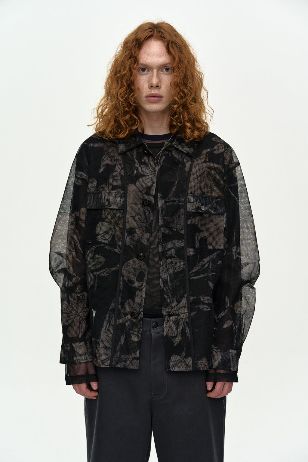 Andersson Bell - Karim Sheer Flower Printed Over Shirt (Black/Beige) product image 9 | TRAB K-Fashion Australia