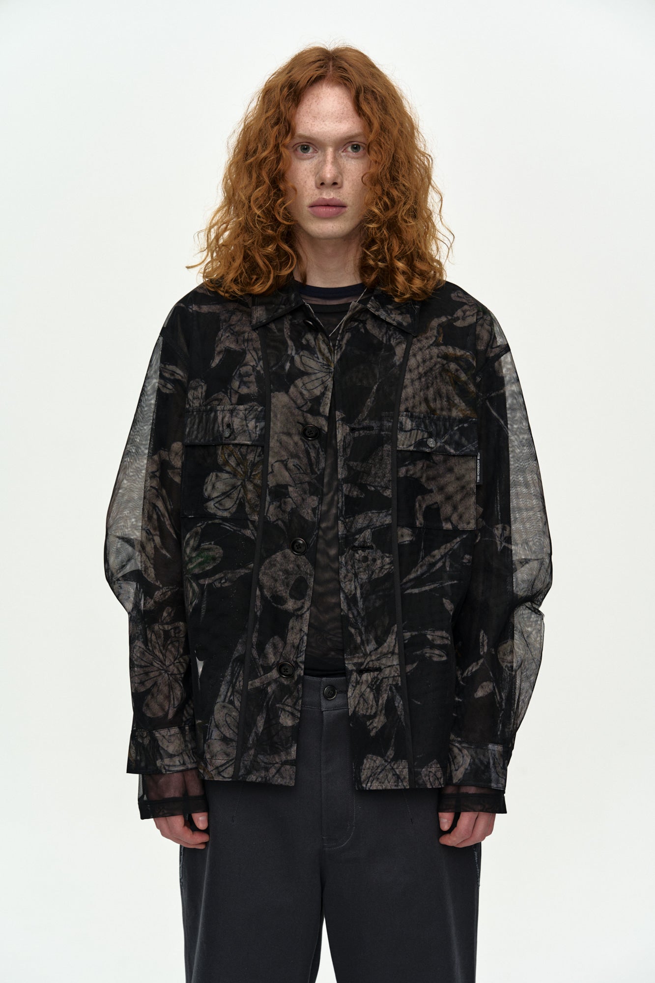 Andersson Bell - Karim Sheer Flower Printed Over Shirt (Black/Beige) product image 9 | TRAB K-Fashion Australia