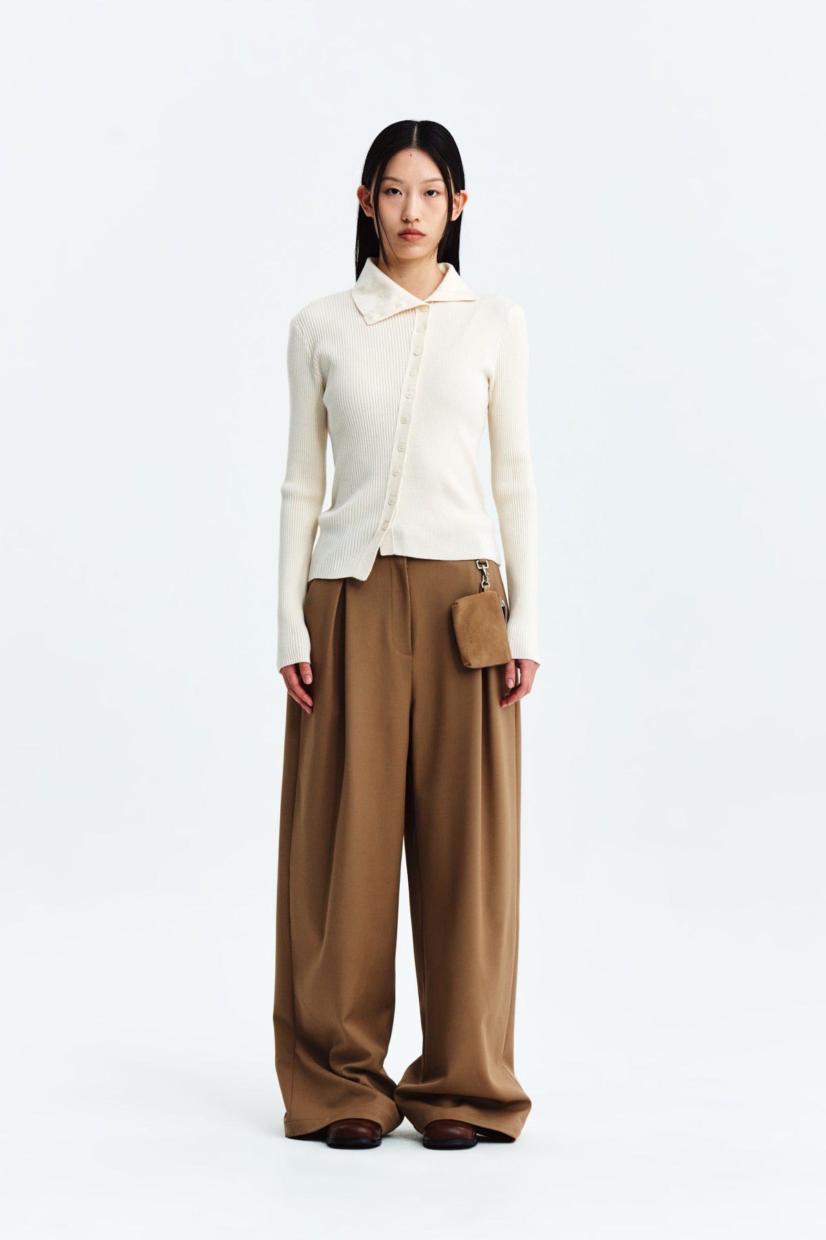 Matin Kim - Tuck Pocket Point Wide Pants (Dark Beige) product image 5 | TRAB K-Fashion Australia