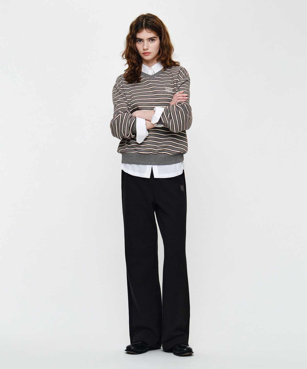 Marithe & Francois Girbaud - Small Classic Logo V Neck Balloon Sweatshirt (Stripe) product image 4 | TRAB K-Fashion Australia