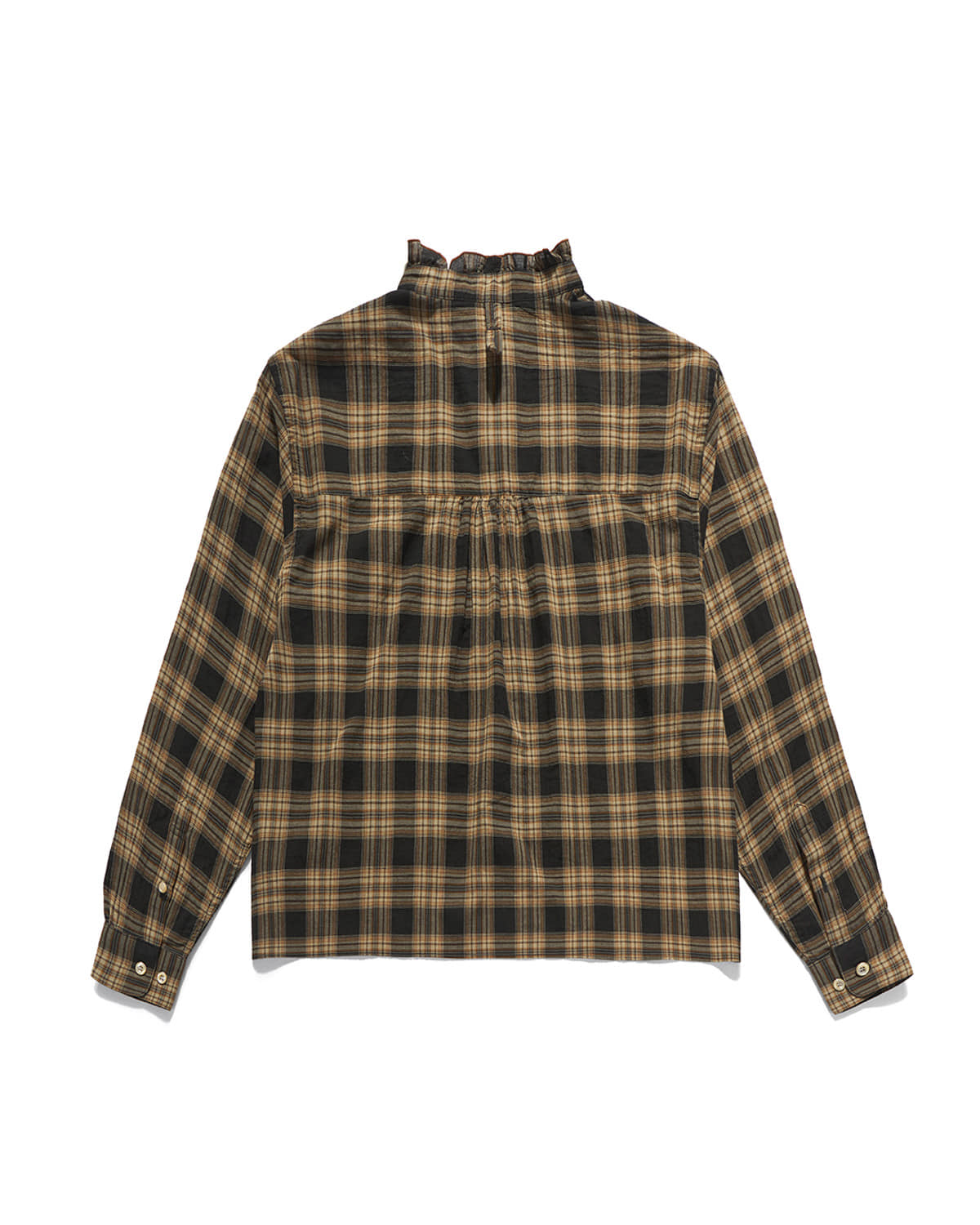 Eastlogue - Ruffle Collar Wide Shirts (Orange & Charcoal Check) product image 4 | TRAB K-Fashion Australia