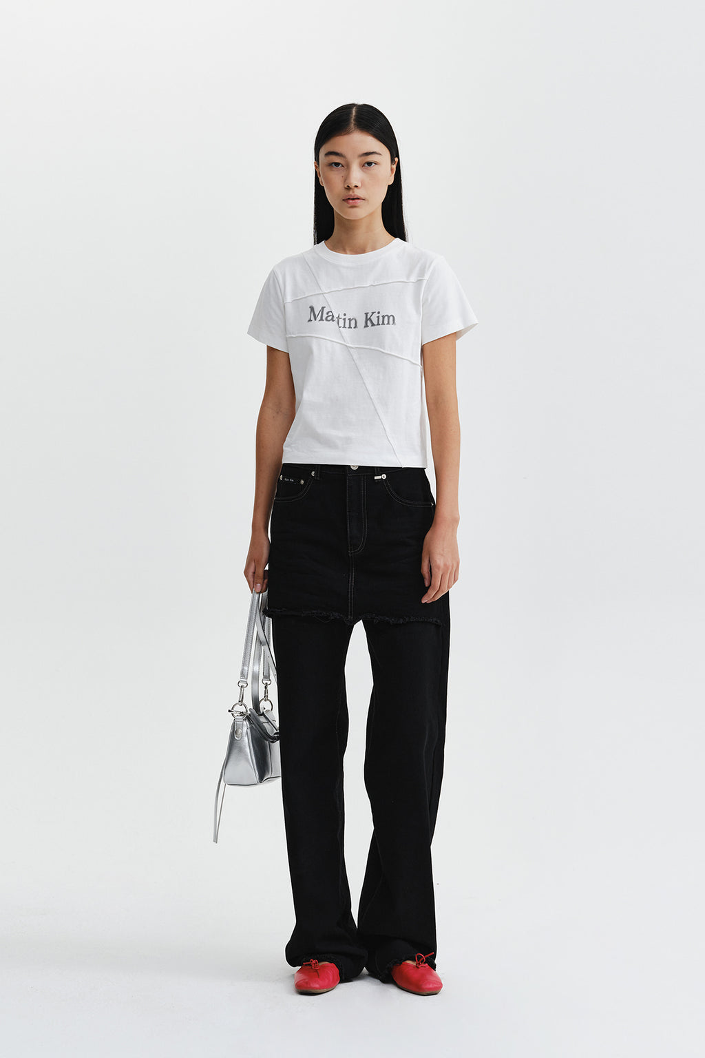 Matin Kim - Diagonal Cut Logo Crop Top (White) product image 9 | TRAB K-Fashion Australia