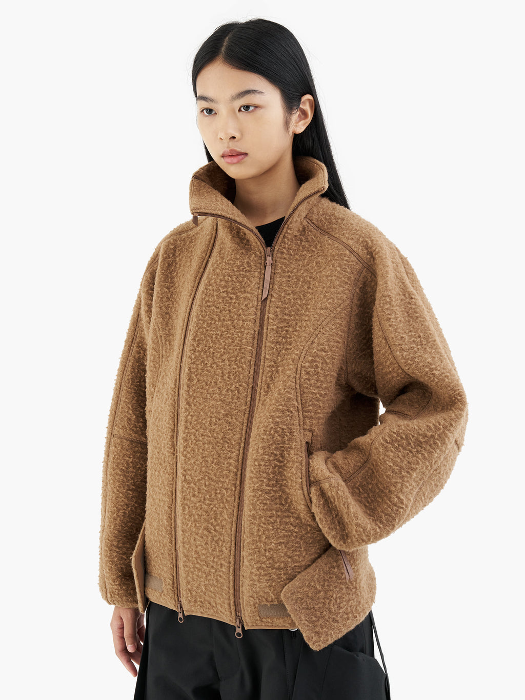 Jiyong Kim - Double Zip Fleece (Brown) product image 6 | TRAB K-Fashion Australia