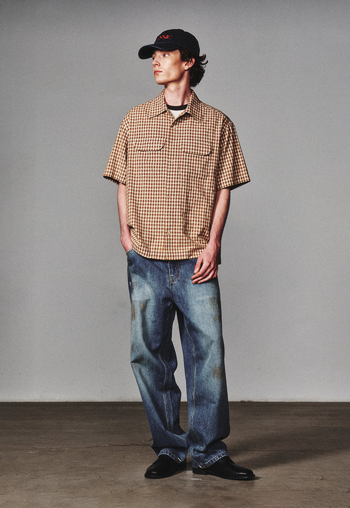 Art if acts - Open Collar Check Half Shirt (Tan) product image 5 | TRAB K-Fashion Australia
