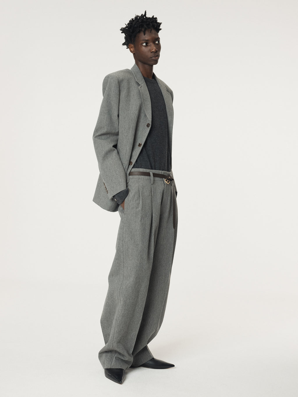 Recto - Quincy Wool Belted Pants (Melange Grey) product image 10 | TRAB K-Fashion Australia