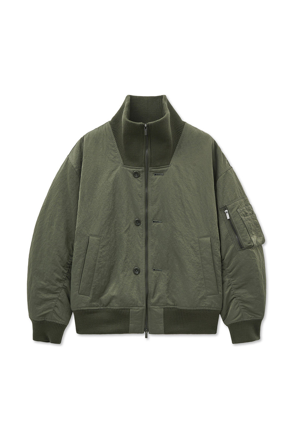 Matin Kim - High Neck Button Point Zip Up Jumper (Khaki) product image 1 | TRAB K-Fashion Australia