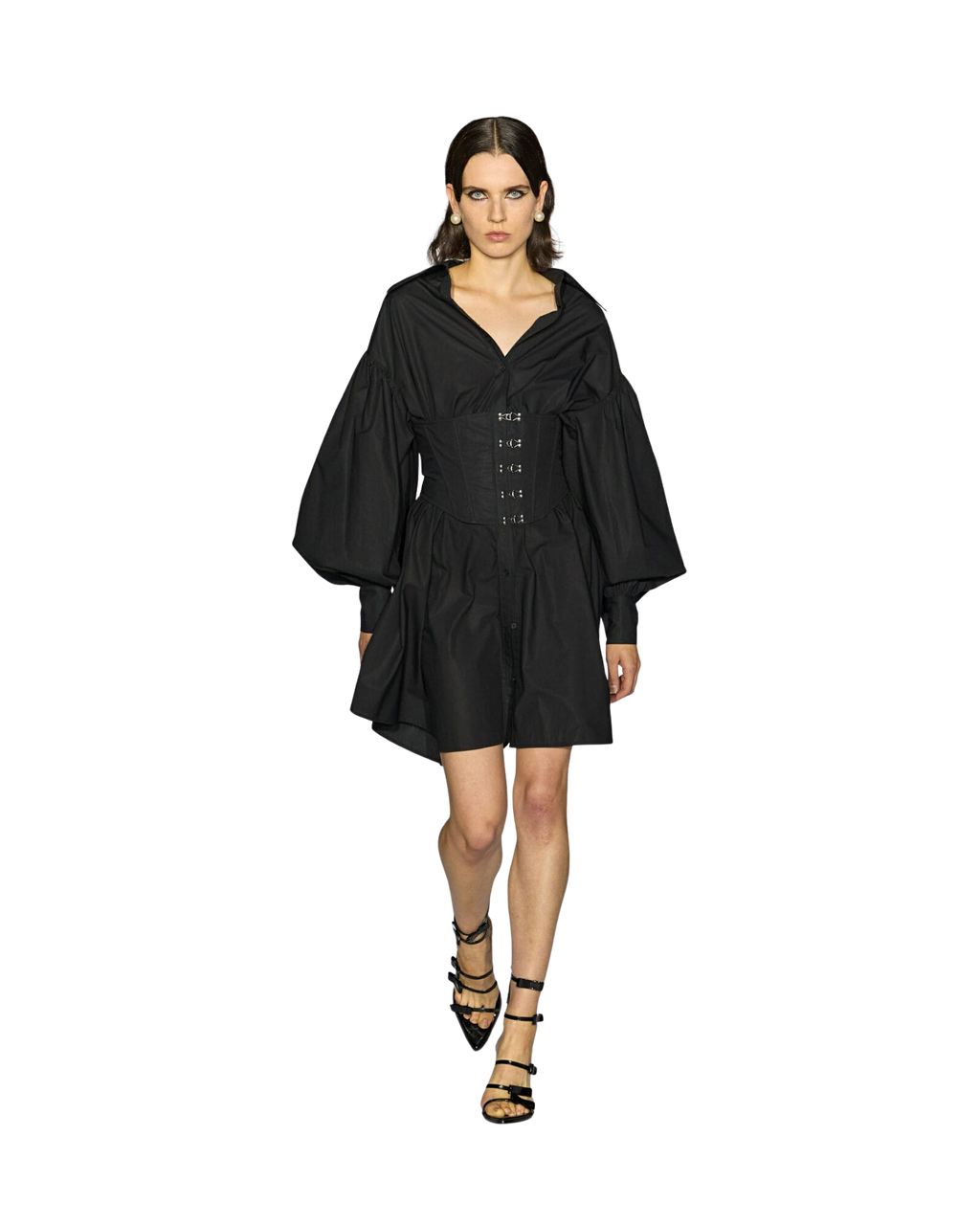 Kimhe Kim - Corset Layered Cotton Mini Shirt Dress (Black) product image 1 | TRAB K-Fashion Australia