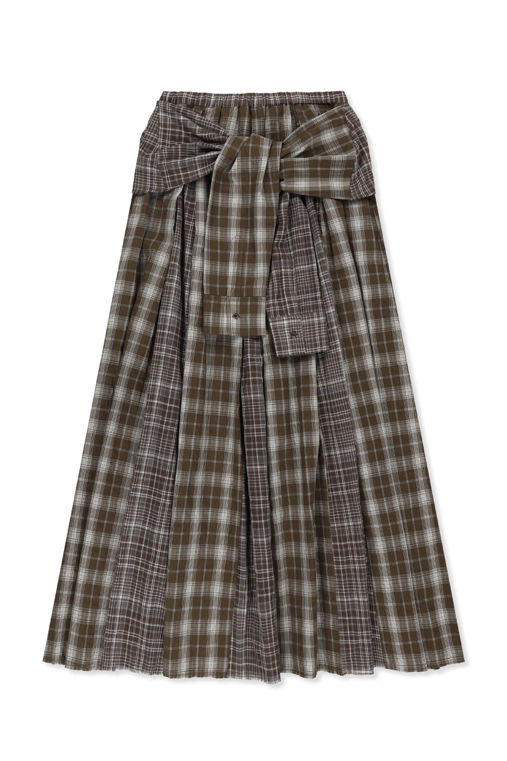 Matin Kim - Mixed Check Sleeve Tie Flare Skirt (Brown) product image 1 | TRAB K-Fashion Australia