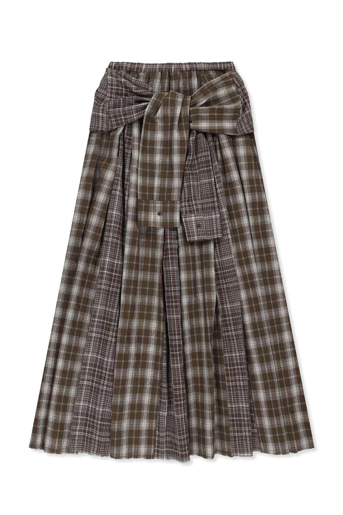 Matin Kim - Mixed Check Sleeve Tie Flare Skirt (Brown) product image 1 | TRAB K-Fashion Australia