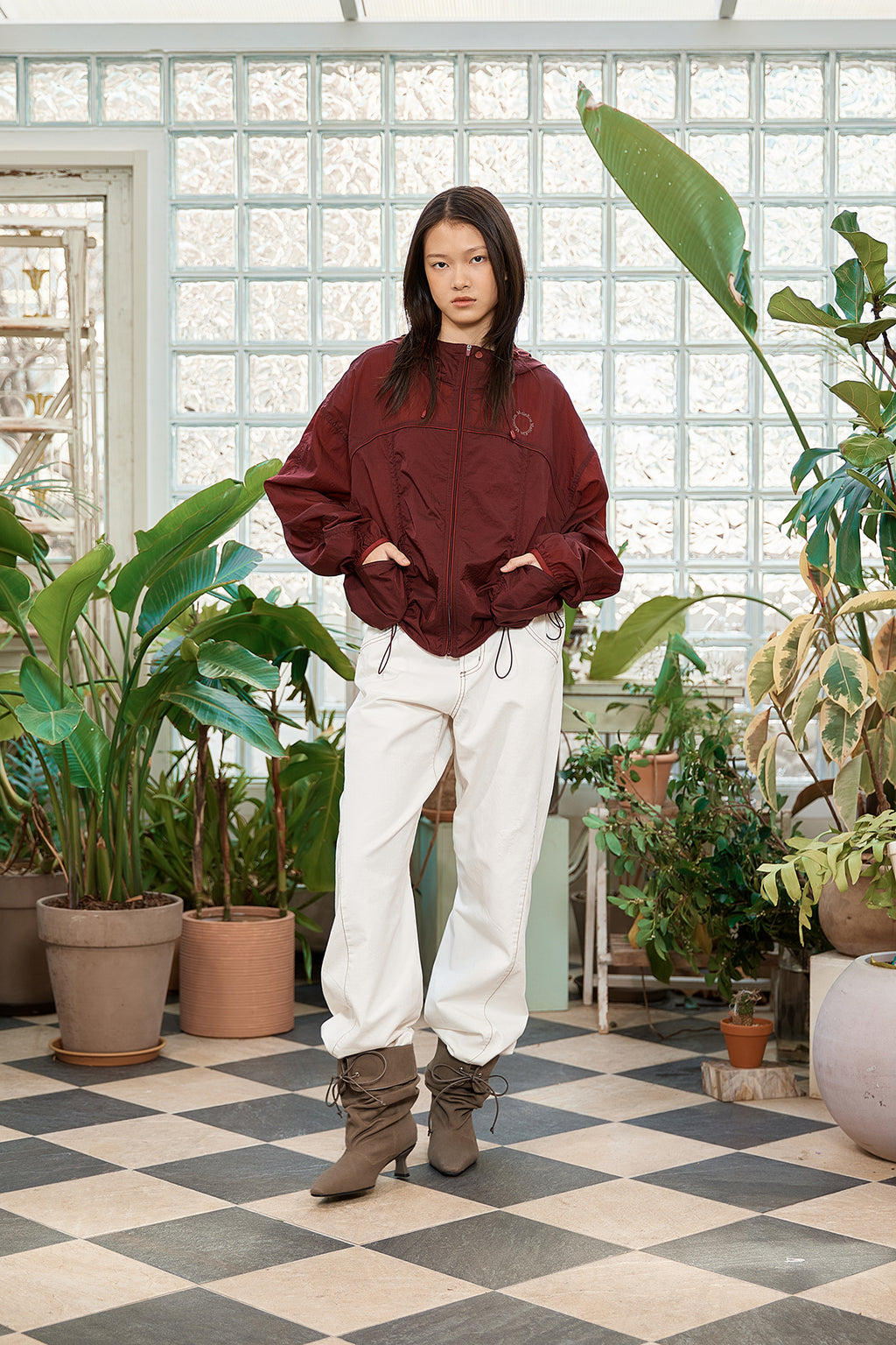 Matin Kim - Hoody Point Crop Light Windbreaker (Burgundy) product image 10 | TRAB K-Fashion Australia