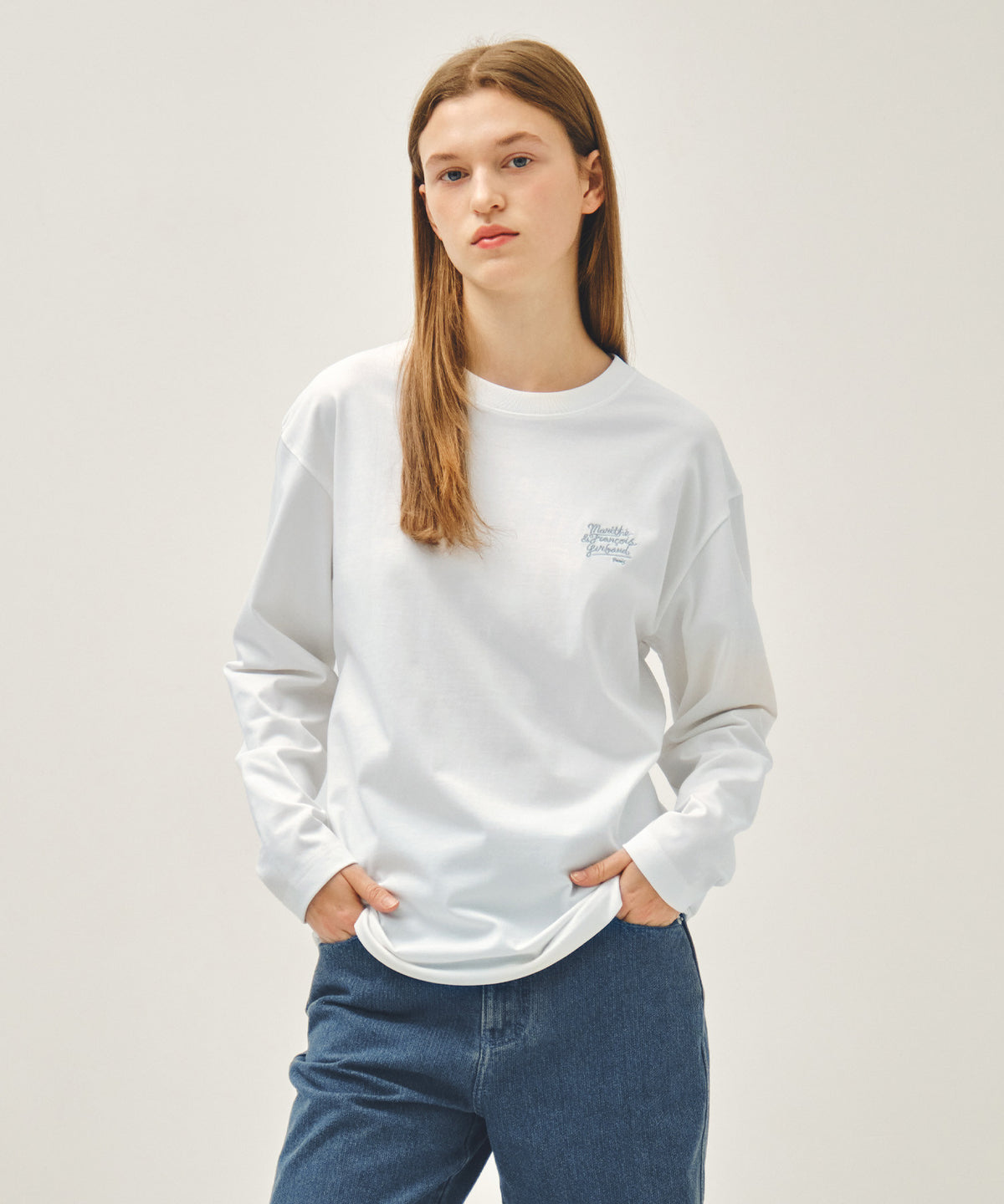 Marithe & Francois Girbaud - Back Drawing Logo Long Sleeve Tee (White) product image 1 | TRAB K-Fashion Australia