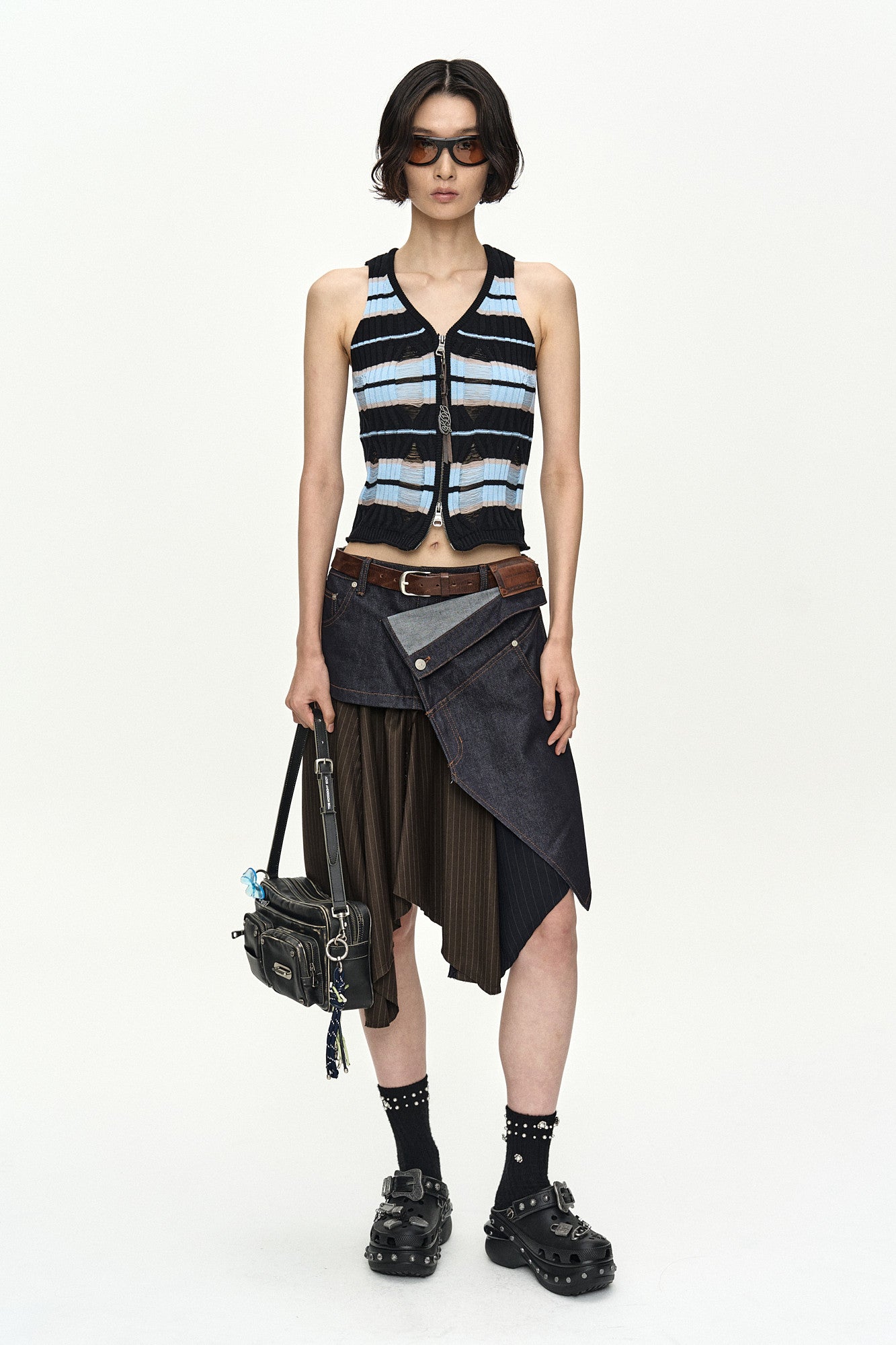 Andersson Bell - Rigid Turn-Over Asymmetric Skirt (Navy/Brown) product image 5 | TRAB K-Fashion Australia