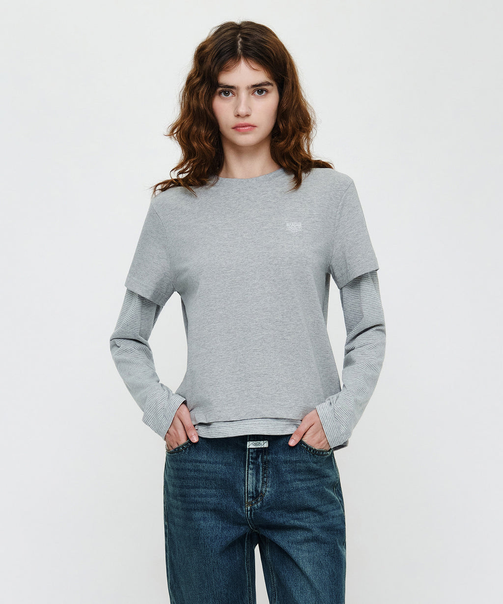 Marithe & Francois Girbaud - Half Sleeve Layered Long Sleeve Tee (Heather Gray) product image 1 | TRAB K-Fashion Australia