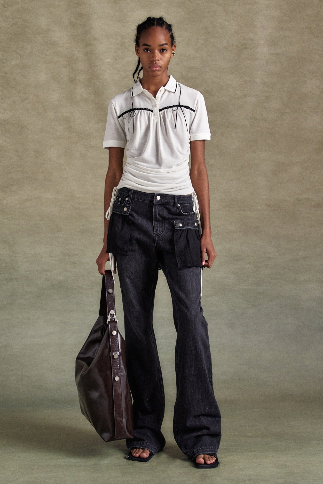 Andersson Bell - Flower Lace Attached Bootcut Jeans (Washed Black) product image 1 | TRAB K-Fashion Australia