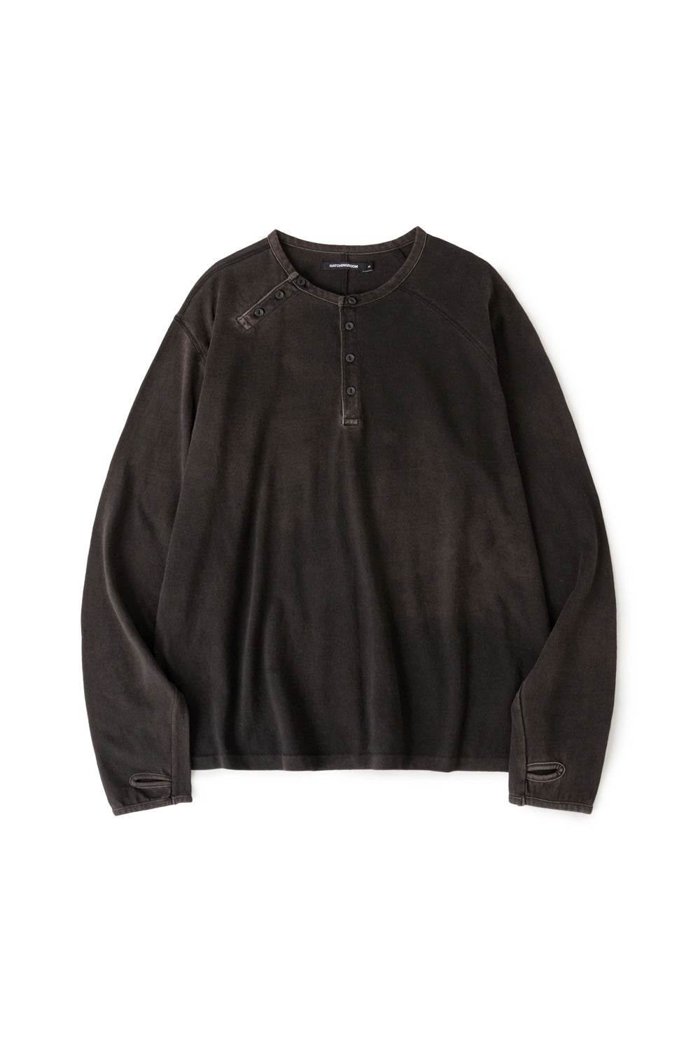Hatchingroom - Double Henley Neck Tee Bleached (Black) product image 1 | TRAB K-Fashion Australia