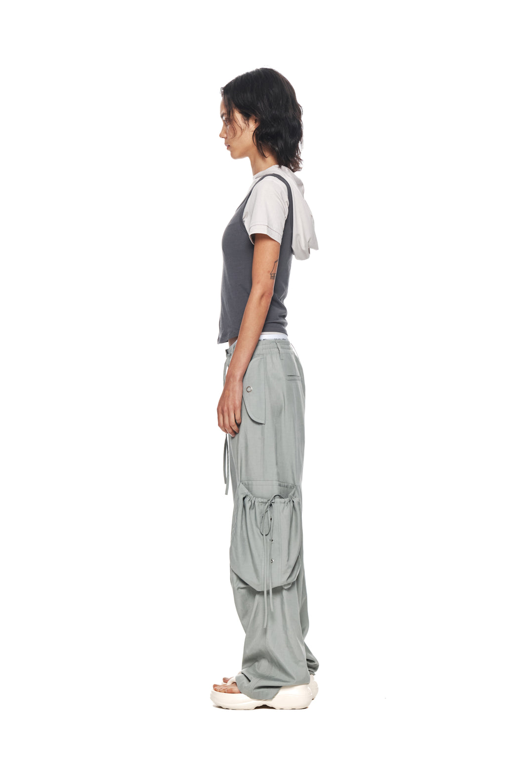 Matin Kim - String Point Big Pocket Cargo Pants (Light Khaki) product image 6 | TRAB K-Fashion Australia