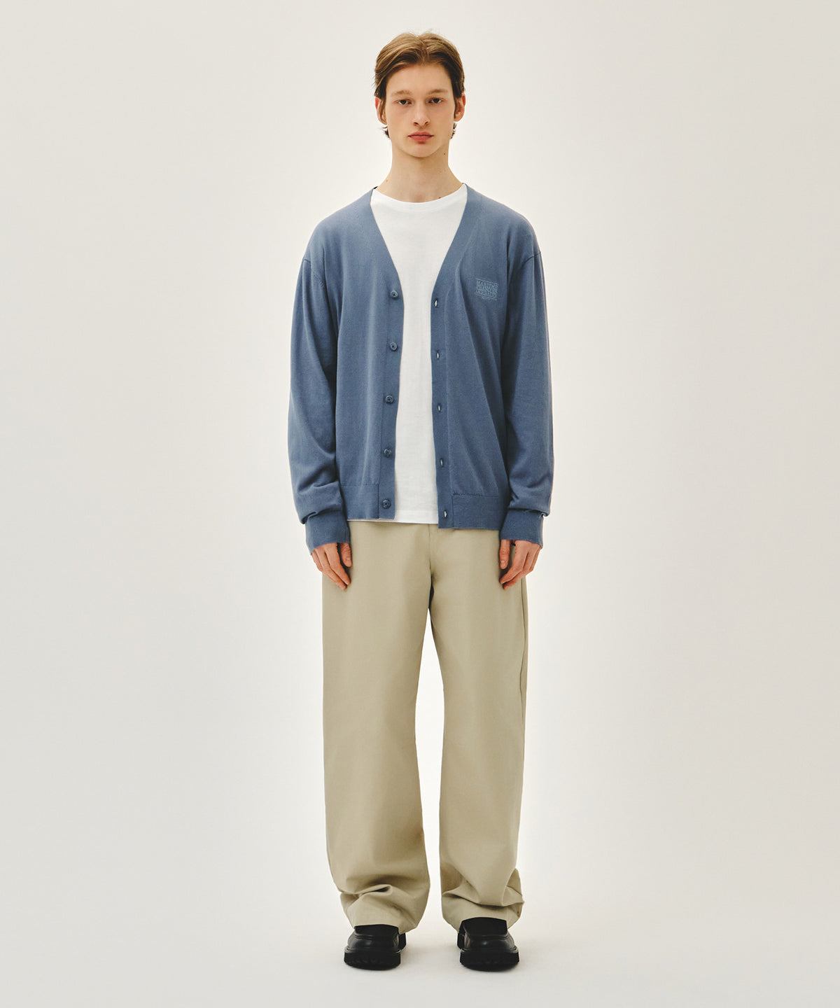 Marithe & Francois Girbaud - Small Classic Logo V-neck Knit Cardigan (Vintage Blue) product image 5 | TRAB K-Fashion Australia
