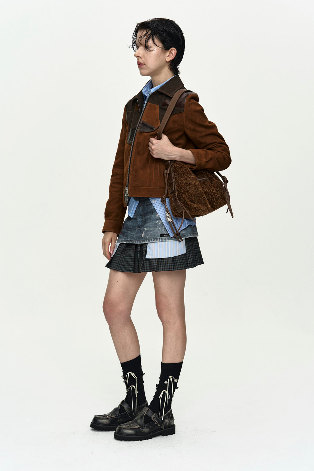 Andersson Bell - [Pre-Order – Ships July 3] Painted Denim Layered Mini Pleats Skirt (Blue) product image 2 | TRAB K-Fashion Australia