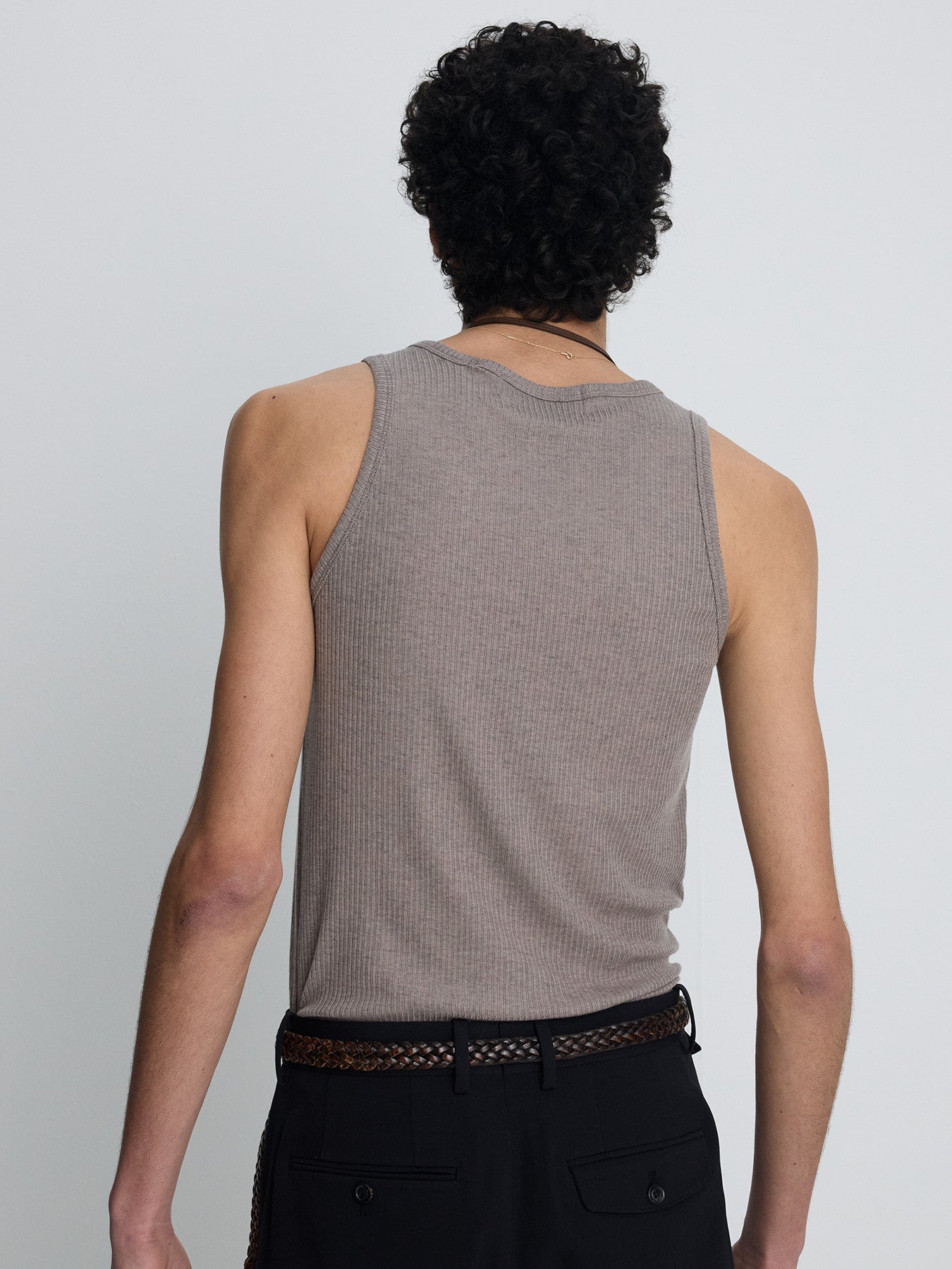 Tonywack - Silk Lyocell Rib Tank Top Japanese Fabric (Taupe) product image 7 | TRAB K-Fashion Australia