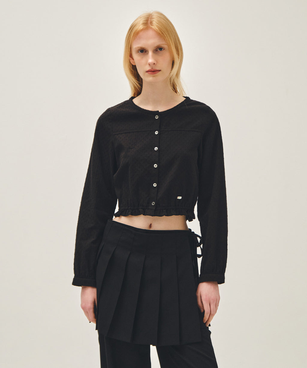 Marithe & Francois Girbaud - Lace Shirring Crop Blouse (Black) product image 1 | TRAB K-Fashion Australia
