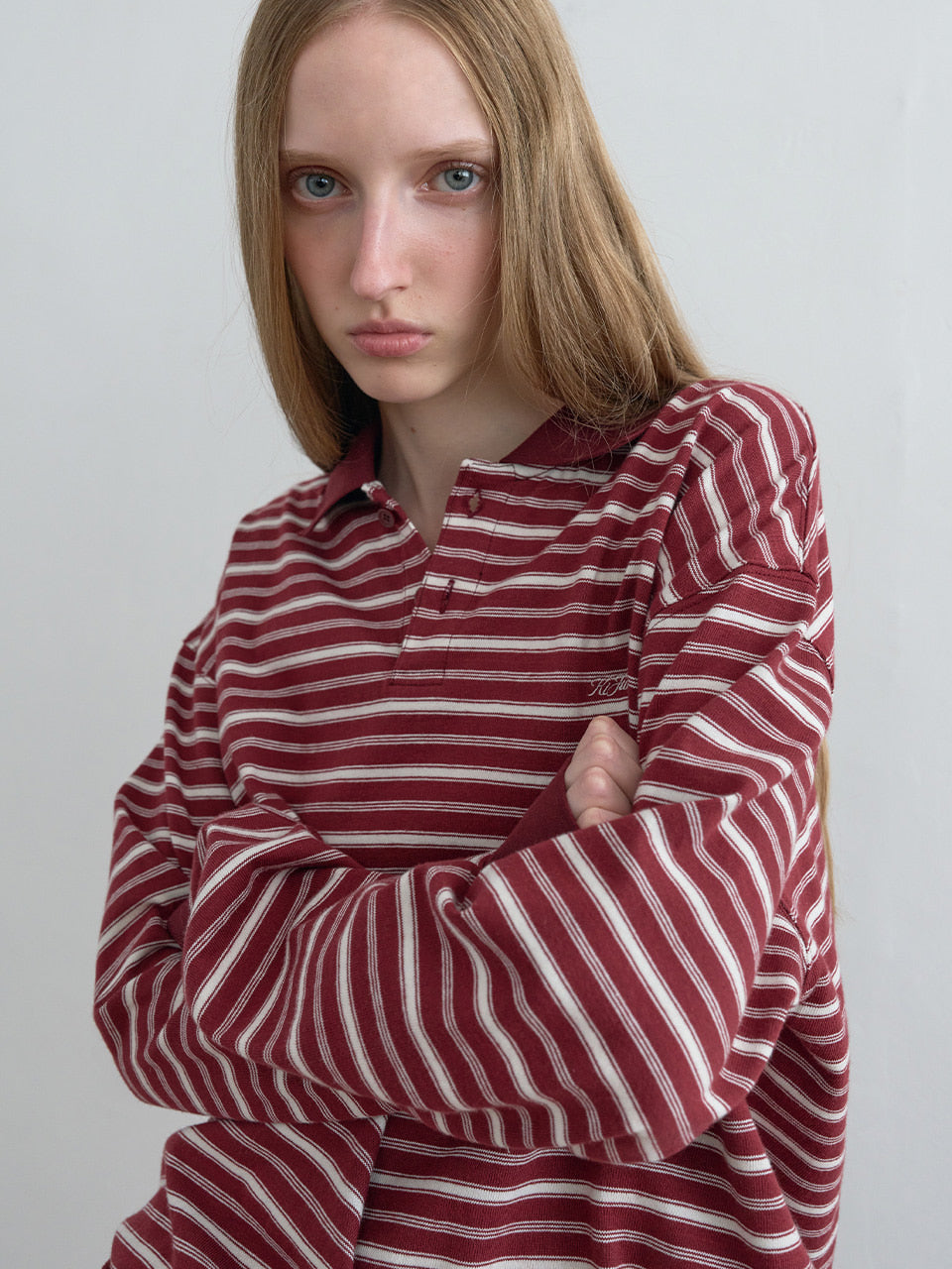 Kijun - Striped Polo Shirt (Burgundy) product image 6 | TRAB K-Fashion Australia
