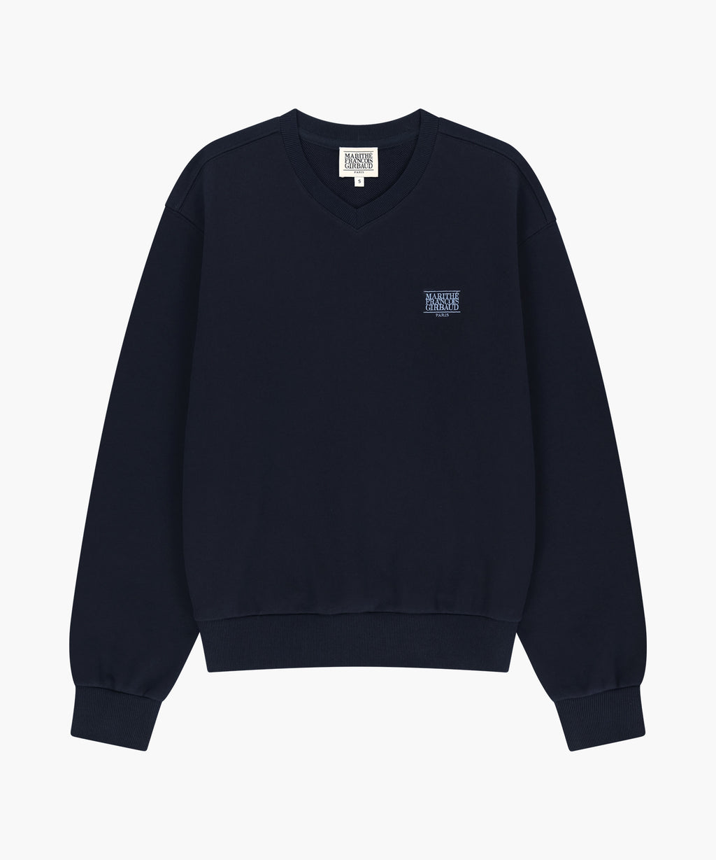 Marithe & Francois Girbaud - Small Classic Logo V Neck Balloon Sweatshirt (Navy) product image 5 | TRAB K-Fashion Australia