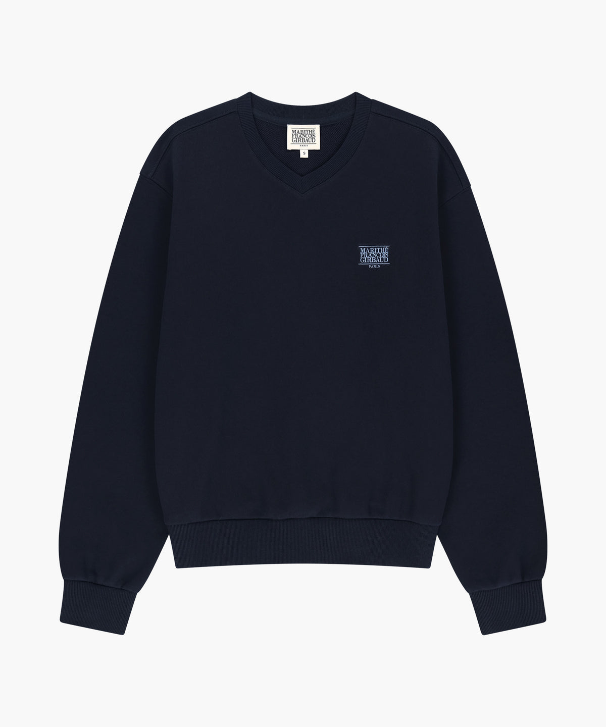 Marithe & Francois Girbaud - Small Classic Logo V Neck Balloon Sweatshirt (Navy) product image 5 | TRAB K-Fashion Australia