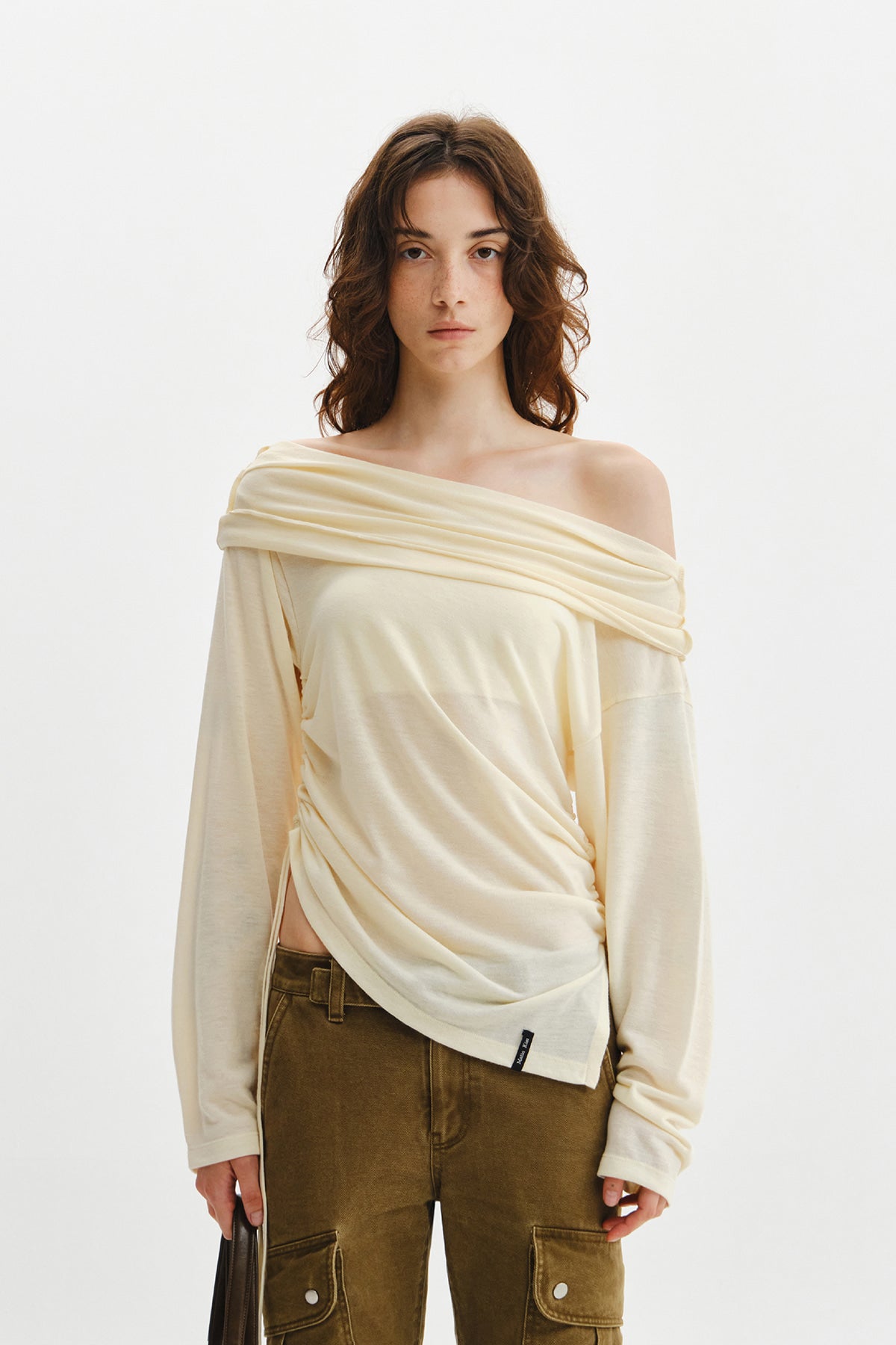 Matin Kim - Asymmetric Side Shirring Top (Light Beige) product image 7 | TRAB K-Fashion Australia