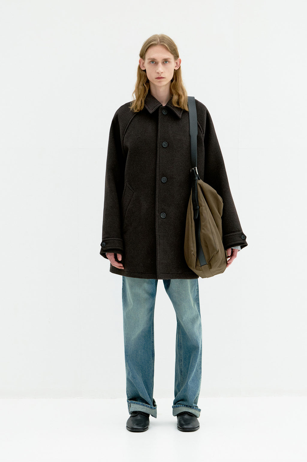 Coor - Fake Leather Trim Bellandi Half Coat (Melange Brown) product image 2 | TRAB K-Fashion Australia