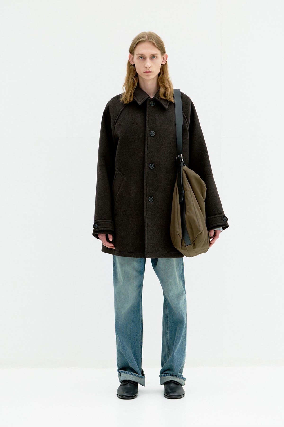 Coor - Fake Leather Trim Bellandi Half Coat (Melange Brown) product image 2 | TRAB K-Fashion Australia