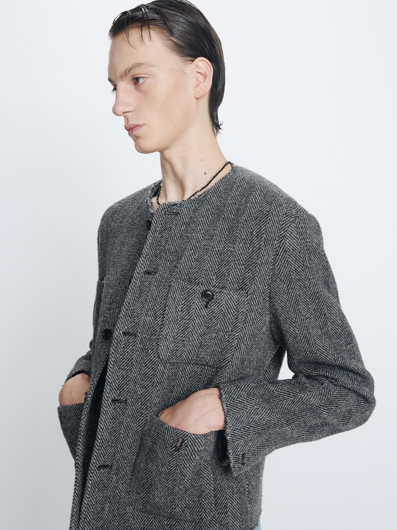 Tonywack - Herringbone Wool Cut-Off Blouson (Black/Grey) product image 3 | TRAB K-Fashion Australia