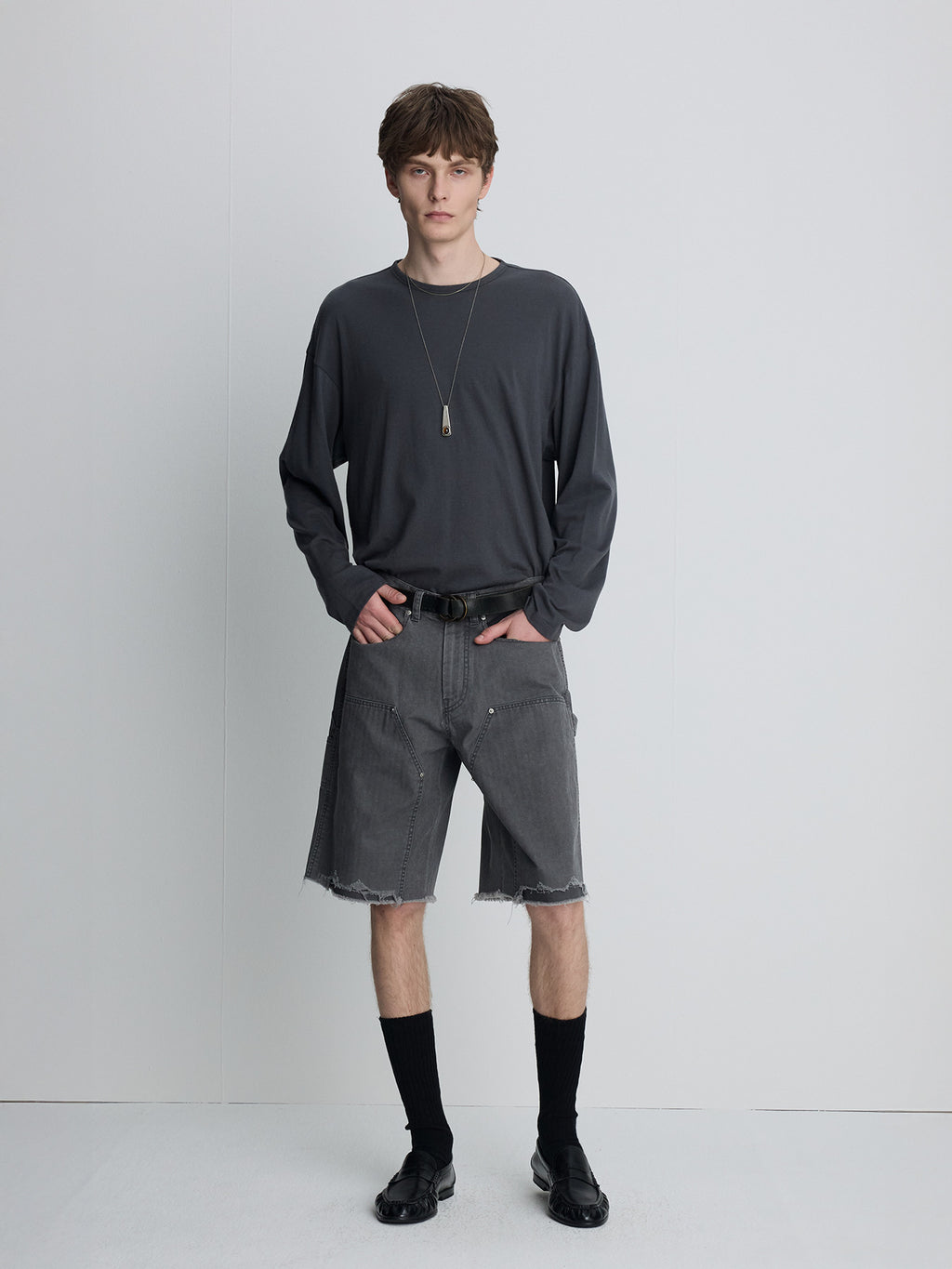 Tonywack - Hand Distressed Hbt Double Knee Shorts (Faded Carbon) product image 8 | TRAB K-Fashion Australia
