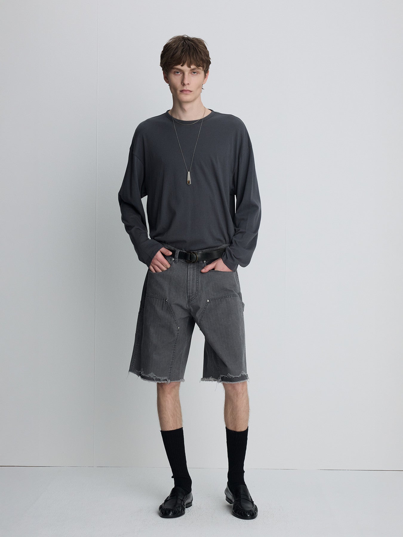 Tonywack - Hand Distressed Hbt Double Knee Shorts (Faded Carbon) product image 8 | TRAB K-Fashion Australia