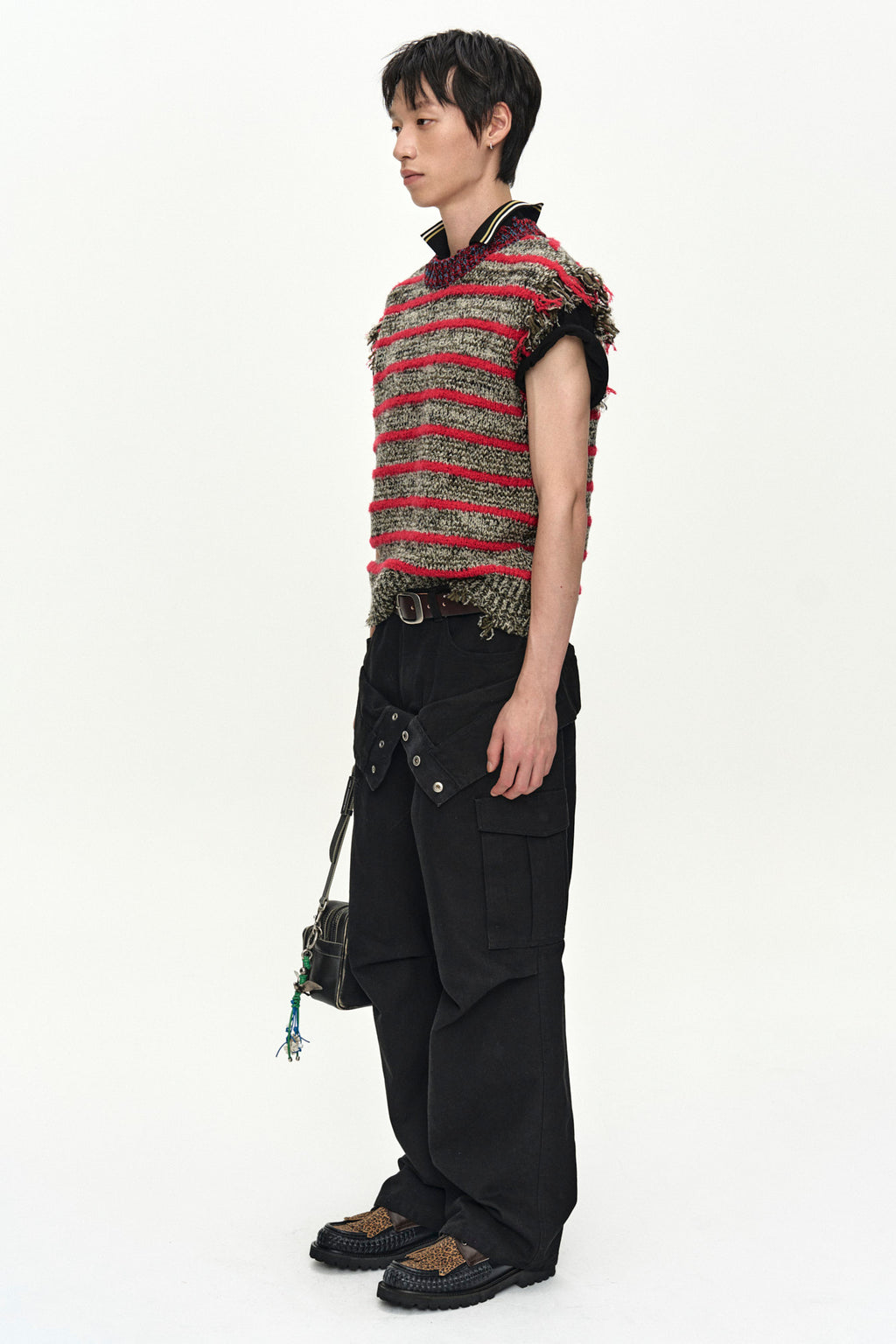 Andersson Bell - Fringe Stripe Wool Crew-Neck Vest (Red/Melange) product image 2 | TRAB K-Fashion Australia