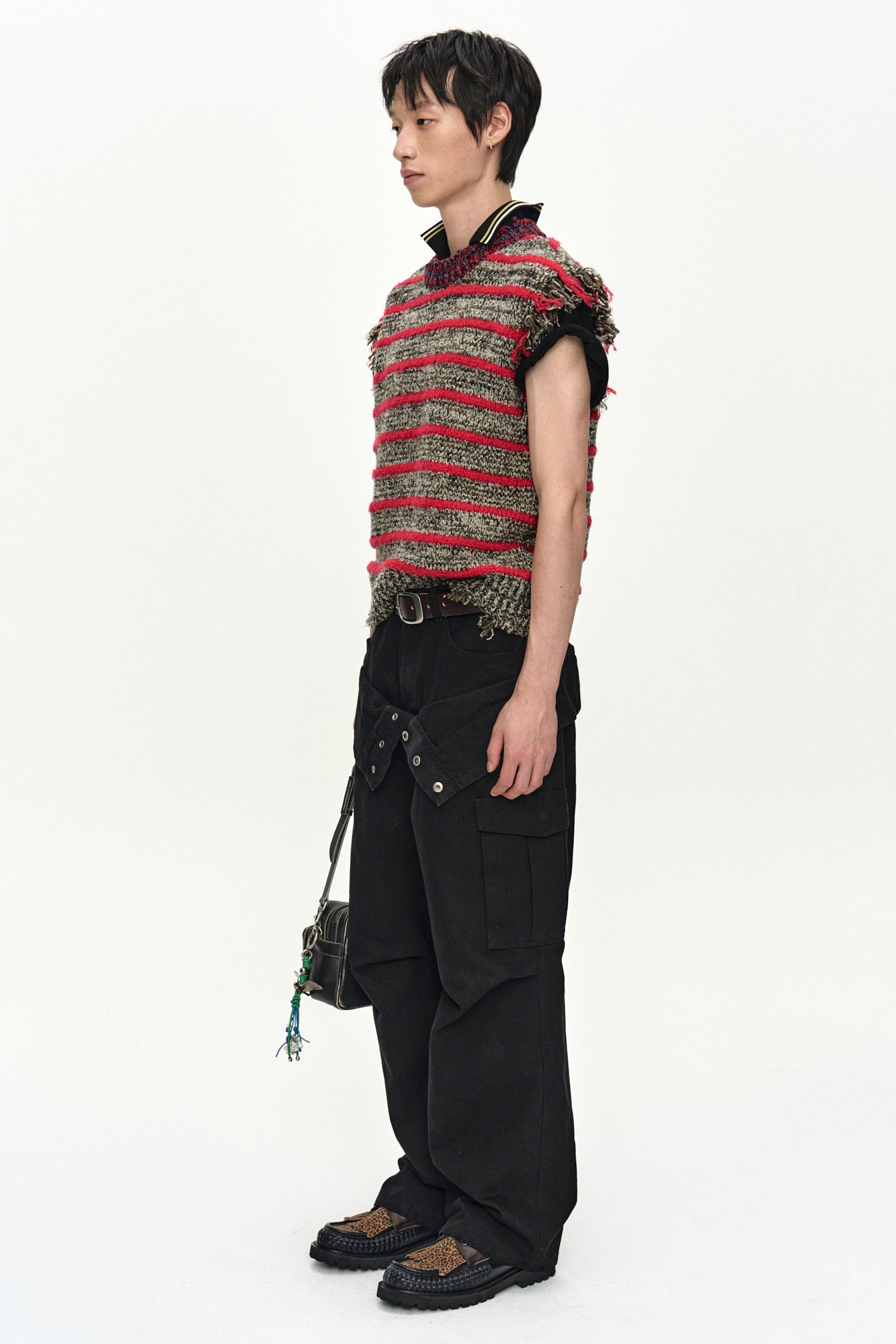 Andersson Bell - Fringe Stripe Wool Crew-Neck Vest (Red/Melange) product image 2 | TRAB K-Fashion Australia