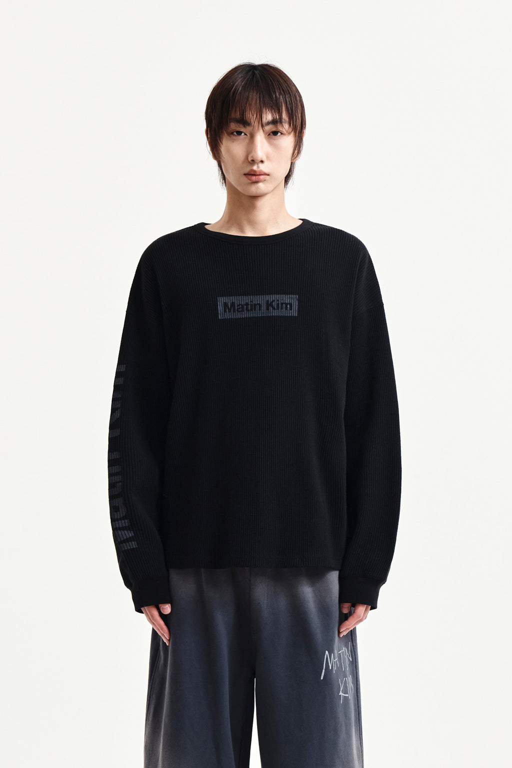 Matin Kim - Sleeve Logo Waffle Top (Black) product image 5 | TRAB K-Fashion Australia