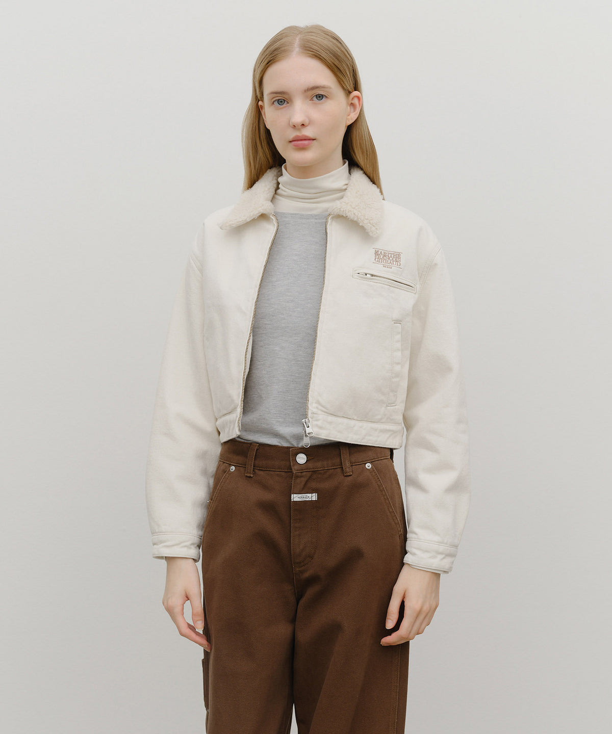 Marithe & Francois Girbaud - Crop Shearling Denim Jacket (Ecru) product image 1 | TRAB K-Fashion Australia